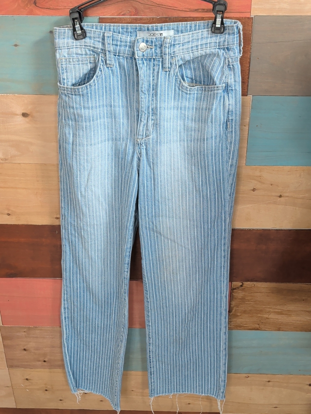 Joe's Jeans Light Blue and White Pinstripe Boyfriend Jeans